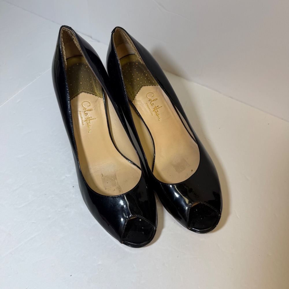 Cole Haan Nike Air Black Patent Leather Peep Toe Pumps D22304 Size 9.5B